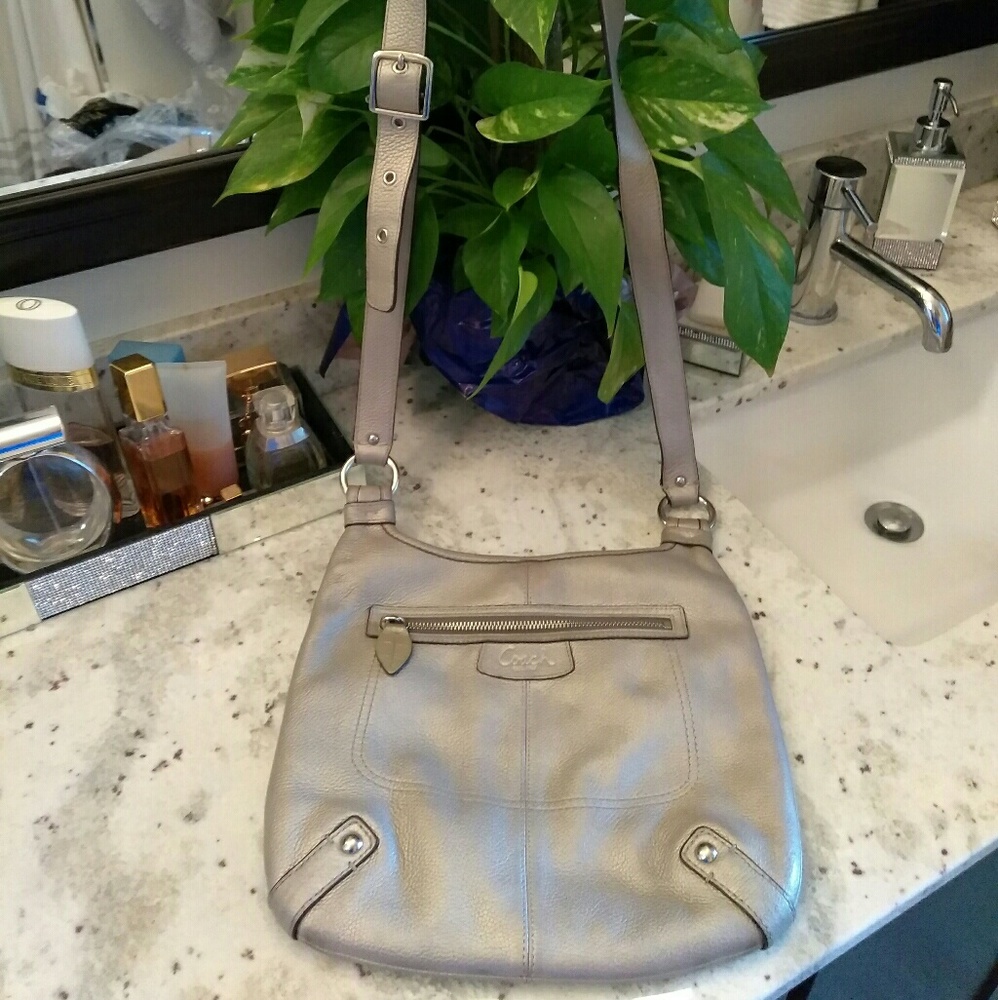 Authentic Coach Silver Leather Crossbody